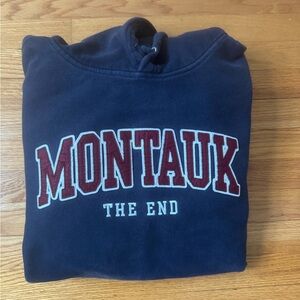Navy Montauk Hoodie with Red and White Print